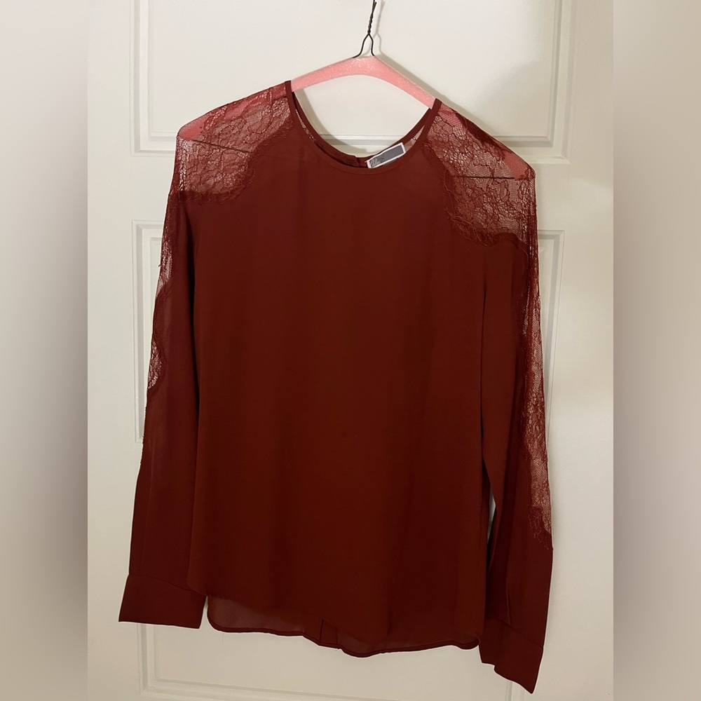 Chelsea28 Red Long Sleeve Blouse with Sheer Overlay